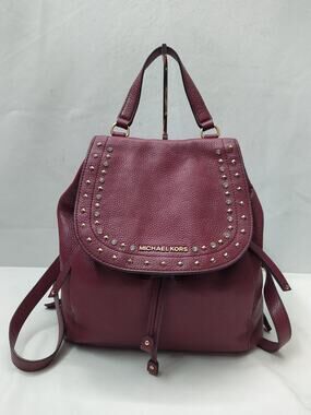 Michael Kors Burgundy Pebbled Leather Crystal Studded Drawstring Backpack